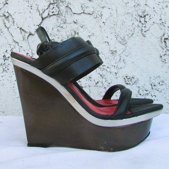 Charles Jordan black leather platform sandals 5.5 - Picture 5 of 7